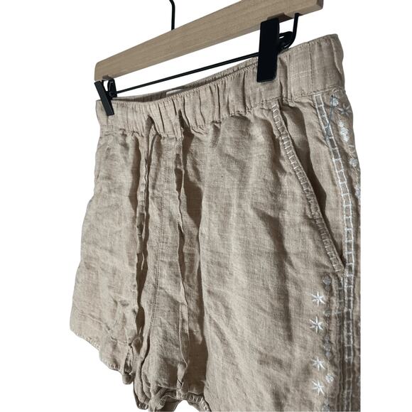 Cynthia Rowley Embroidered Linen Women's Tan Chino Relaxed Fit Preppy Shorts - Picture 4 of 5